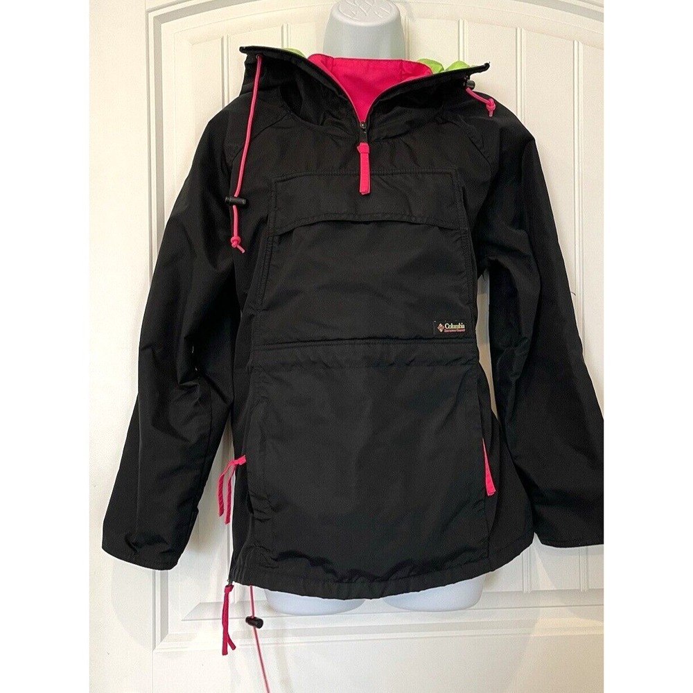 Vintage Columbia Jacket Mens Small Black Pink‎ Green Bugaboo 90s Windbreaker